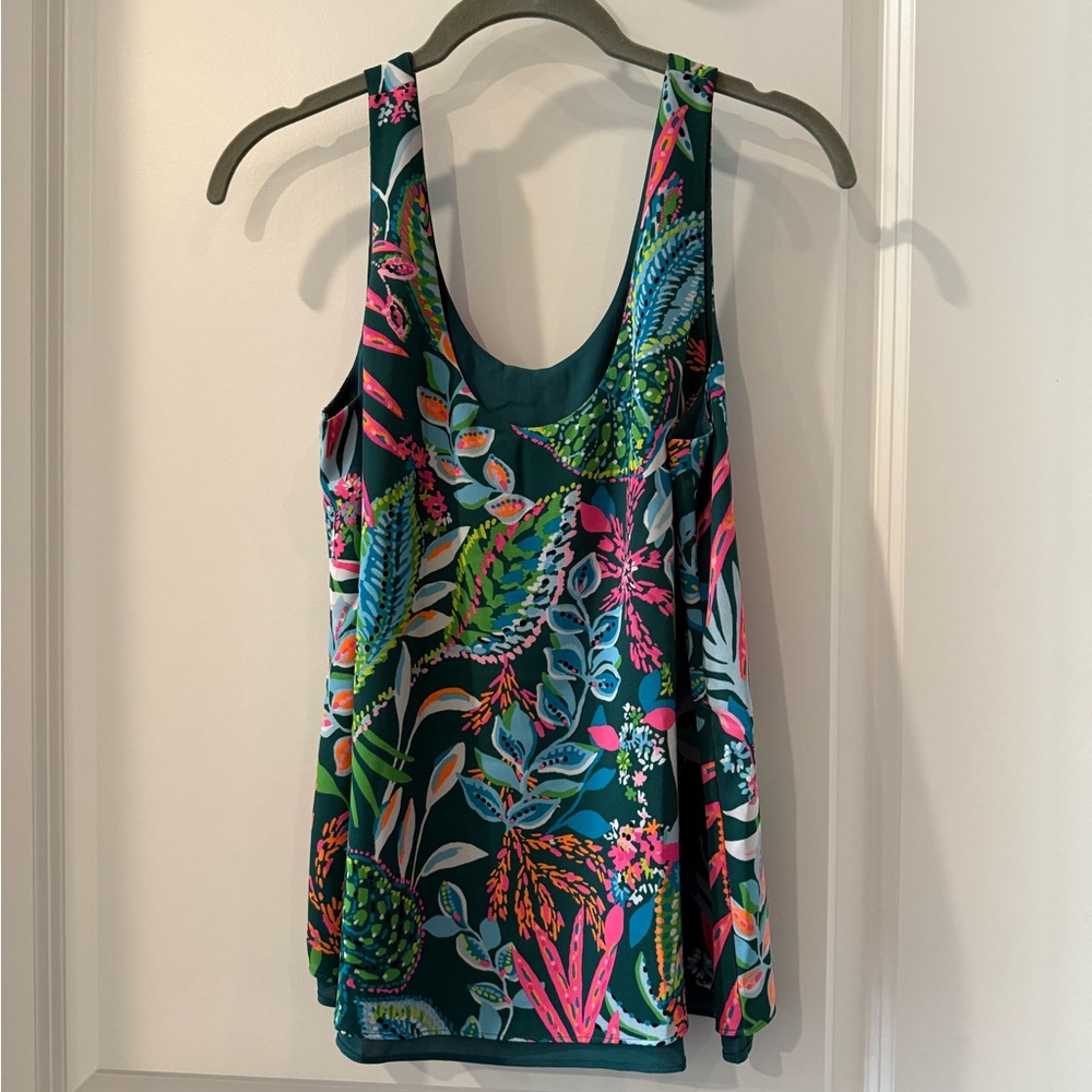 Lilly Pulitzer Green and Pink Graphic Fitted Tank Top
